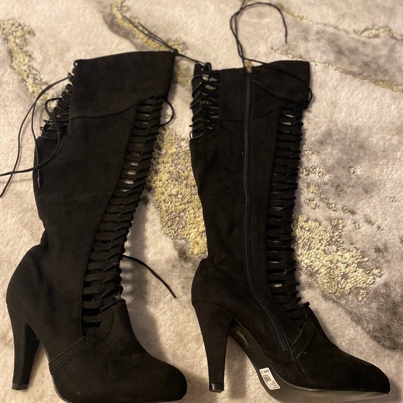 Lane Bryant Black Cutout LaceUp Over Knee Boot - Picture 3 of 8